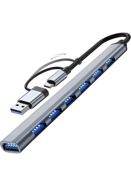Macbook Pro Air Uyumlu Type-C 8in1 Dönüştürücü Çoklayıcı 7 USB Girişli