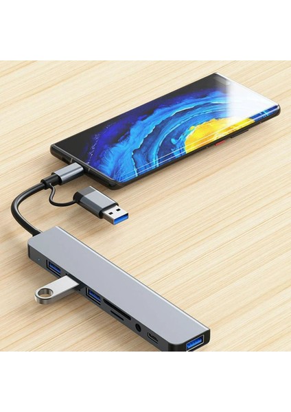 Macbook Pro Air Uyumlu Type-C 8in1 Dönüştürücü Çoklayıcı USB / Sd / Tf / 3.5mm Jack / Type-C 87W Pd modelleri