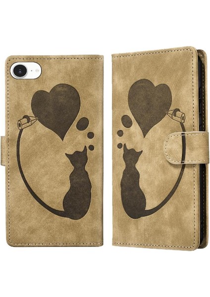 IPhone 16E Kart Cep Kabartmalı Sevimli Kedi Tutucu Kapak Için Flip Case (Yurt Dışından)