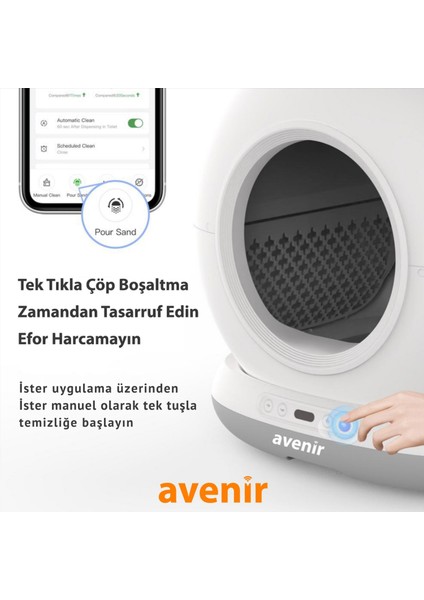 AV-CB02C Kameralı Otomatik Akıllı Kedi Tuvaleti Paspas Hediyeli App Kontrol 75L Hazne
