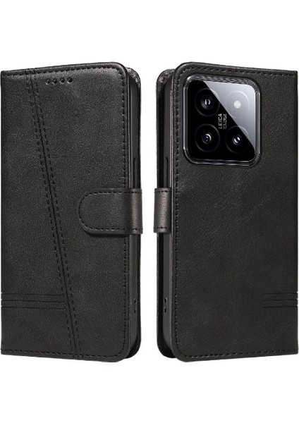 Xiaomi 14 Için Kılıf Manyetik Kapatma Kart Yuvaları ve Destek Standı Darbeye Dayanıklı Pu Deri Kılıf (Yurt Dışından)