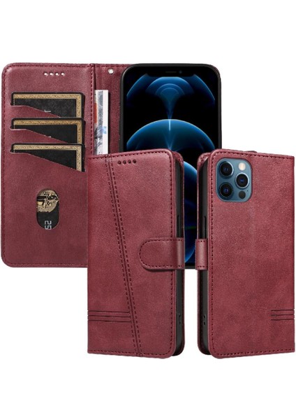 iPhone 12/12 Pro Için Kılıf Manyetik Kapatma Kart Yuvaları ve Destek Standı Darbeye Dayanıklı Pu Deri Kılıf (Yurt Dışından)