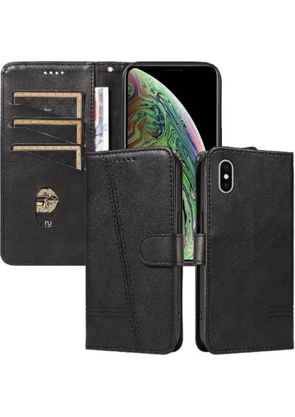 iPhone Xs Max Için Kılıf Manyetik Kapatma Kart Yuvaları ve Destek Standı Darbeye Dayanıklı Pu Deri Kılıf (Yurt Dışından)