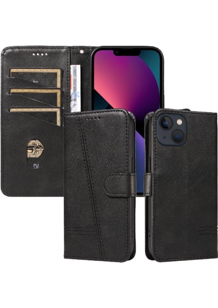 iPhone 14 Plus Için Kılıf Manyetik Kapatma Kart Yuvaları ve Destek Standı Darbeye Dayanıklı Pu Deri Kılıf (Yurt Dışından)