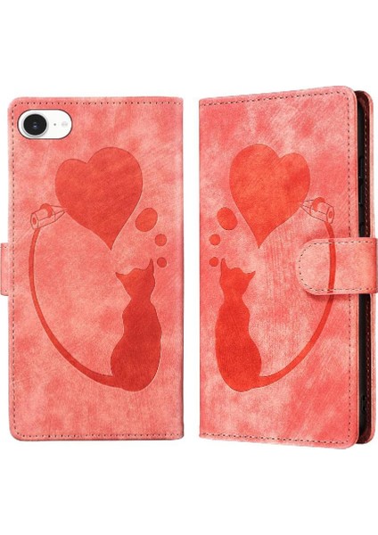 IPhone 16E Kart Cep Kabartmalı Sevimli Kedi Tutucu Kapak Için Flip Case (Yurt Dışından)