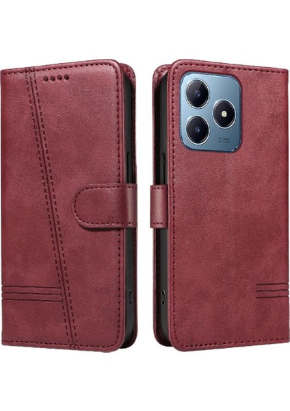 Realme C63 Için Kılıf Manyetik Kapatma Kart Yuvaları ve Destek Standı Darbeye Dayanıklı Pu Deri Kılıf (Yurt Dışından)