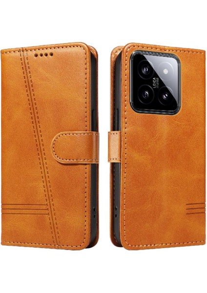 Xiaomi 14 Için Kılıf Manyetik Kapatma Kart Yuvaları ve Destek Standı Darbeye Dayanıklı Pu Deri Kılıf (Yurt Dışından)