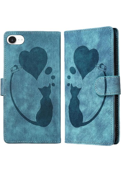 IPhone 16E Kart Cep Kabartmalı Sevimli Kedi Tutucu Kapak Için Flip Case (Yurt Dışından)