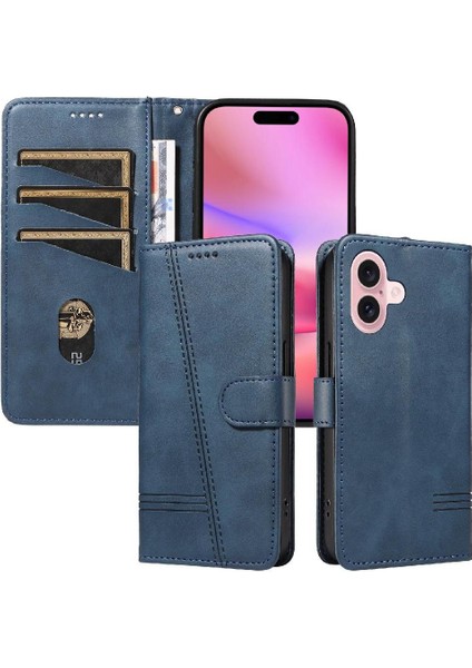 iPhone 16 Için Kılıf Manyetik Kapatma Kart Yuvaları ve Destek Standı Darbeye Dayanıklı Pu Deri Kılıf (Yurt Dışından)