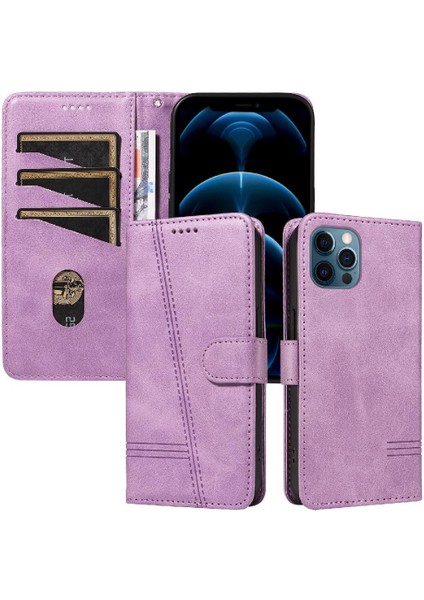 iPhone 12/12 Pro Için Kılıf Manyetik Kapatma Kart Yuvaları ve Destek Standı Darbeye Dayanıklı Pu Deri Kılıf (Yurt Dışından)