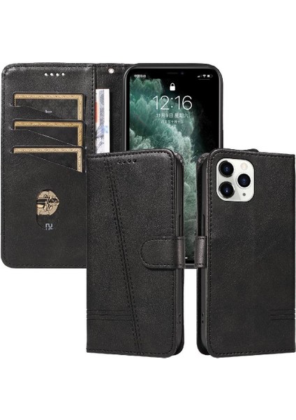 iPhone 11 Pro Için Kılıf Manyetik Kapatma Kart Yuvaları ve Destek Standı Darbeye Dayanıklı Pu Deri Kılıf (Yurt Dışından)