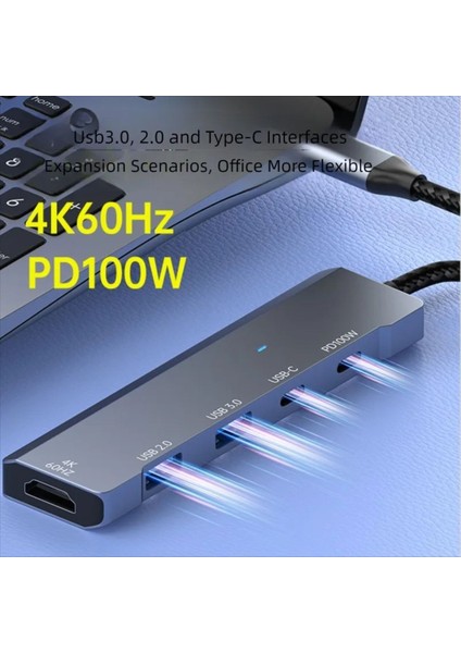 Macbook Pro Air Uyumlu Type-C 6in1 Dönüştürücü Çoklayıcı USB / Hdmı 4K / Type-C 100W Pd
