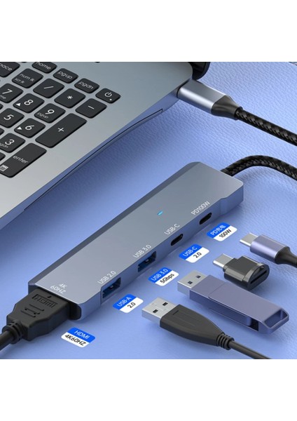 Macbook Pro Air Uyumlu Type-C 6in1 Dönüştürücü Çoklayıcı USB / Hdmı 4K / Type-C 100W Pd