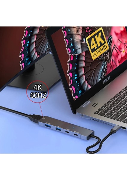 Macbook Pro Air Uyumlu Type-C 6in1 Dönüştürücü Çoklayıcı USB / Hdmı 4K / Type-C 100W Pd