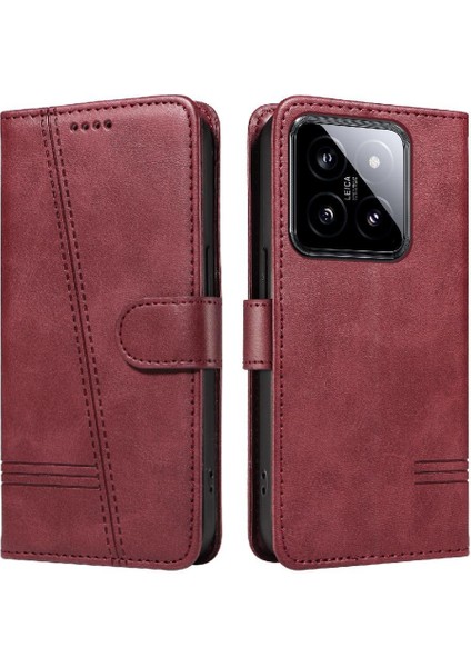 Xiaomi 14 Için Kılıf Manyetik Kapatma Kart Yuvaları ve Destek Standı Darbeye Dayanıklı Pu Deri Kılıf (Yurt Dışından)