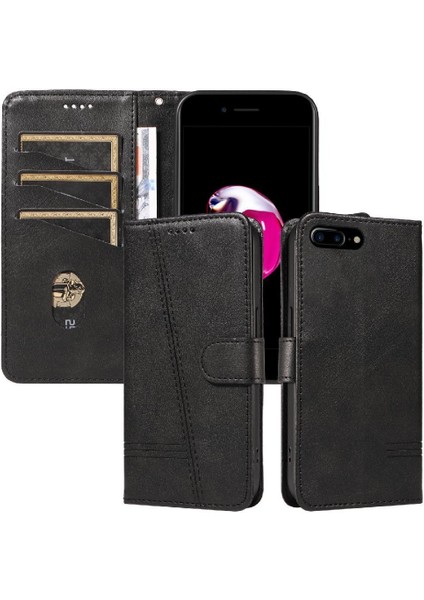 iPhone 7 Plus/8 Plus Için Kılıf Manyetik Kapatma Kart Yuvaları ve Destek Standı Darbeye Dayanıklı Pu Deri Kılıf (Yurt Dışından)