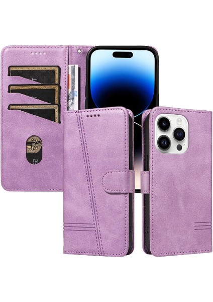 iPhone 14 Pro Için Kılıf Manyetik Kapatma Kart Yuvaları ve Destek Standı Darbeye Dayanıklı Pu Deri Kılıf (Yurt Dışından)