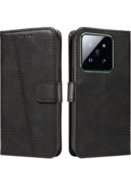 Xiaomi 14 Pro Için Kılıf Manyetik Kapatma Kart Yuvaları ve Destek Standı Darbeye Dayanıklı Pu Deri Kılıf (Yurt Dışından)