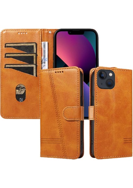 iPhone 14 Için Kılıf Manyetik Kapatma Kart Yuvaları ve Destek Standı Darbeye Dayanıklı Pu Deri Kılıf (Yurt Dışından)