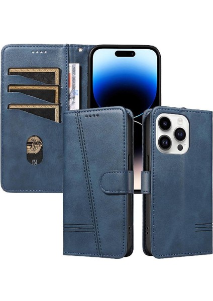 iPhone 14 Pro Max Için Kılıf Manyetik Kapatma Kart Yuvaları ve Destek Standı Darbeye Dayanıklı Pu Deri Kılıf (Yurt Dışından)