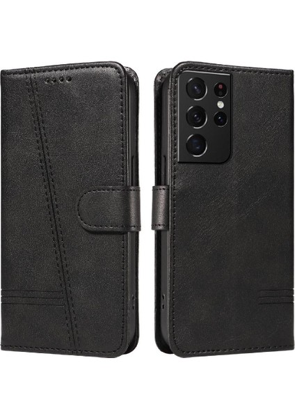 Samsung Galaxy S21 Ultra Için Kılıf Manyetik Kapatma Kart Yuvaları ve Destek Standı Darbeye Dayanıklı Pu Deri Kılıf (Yurt Dışından)