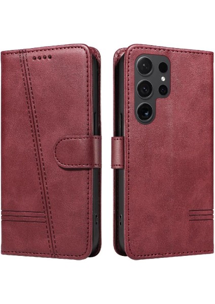 Samsung Galaxy S24 Ultra Için Kılıf Manyetik Kapatma Kart Yuvaları ve Destek Standı Darbeye Dayanıklı Pu Deri Kılıf (Yurt Dışından)