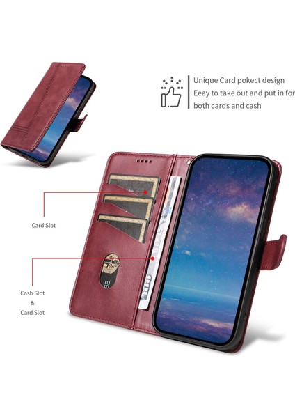 Samsung Galaxy A16 Için Kılıf Manyetik Kapatma Kart Yuvaları ve Destek Standı Darbeye Dayanıklı Pu Deri Kılıf (Yurt Dışından)