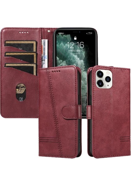 iPhone 11 Pro Max Için Kılıf Manyetik Kapatma Kart Yuvaları ve Destek Standı Darbeye Dayanıklı Pu Deri Kılıf (Yurt Dışından)