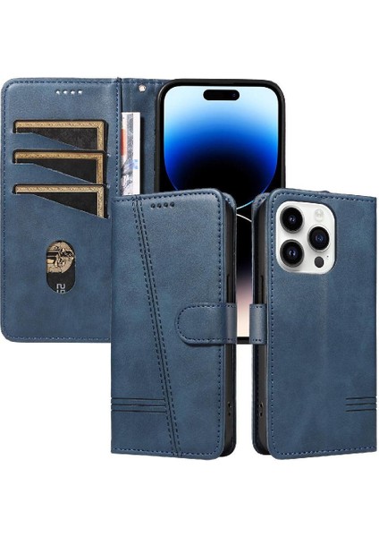 iPhone 14 Pro Için Kılıf Manyetik Kapatma Kart Yuvaları ve Destek Standı Darbeye Dayanıklı Pu Deri Kılıf (Yurt Dışından)