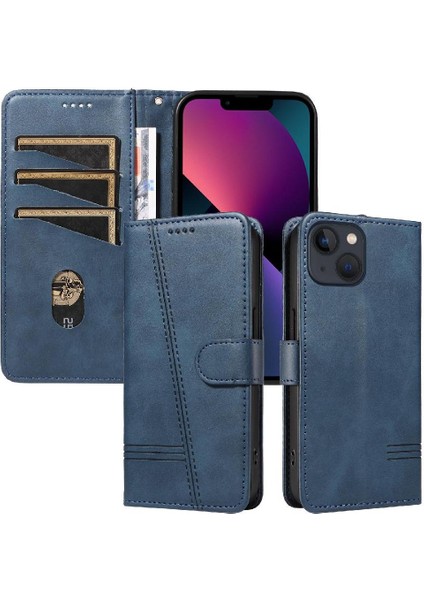 iPhone 14 Için Kılıf Manyetik Kapatma Kart Yuvaları ve Destek Standı Darbeye Dayanıklı Pu Deri Kılıf (Yurt Dışından)
