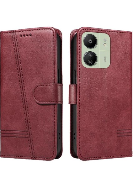 Xiaomi Redmi 13C 4g Için Kılıf Manyetik Kapatma Kart Yuvaları ve Destek Standı Darbeye Dayanıklı Pu Deri Kılıf (Yurt Dışından)