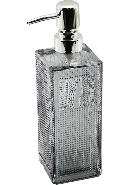 Cam Kare - Şeffaf Şişe- -Buzlu Nokta Desen Sıvı Sabunluk 450ML Gümüş Plastik Pompa (5047)