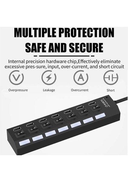 7 Port USB Çoğaltıcı Bağlantı Noktalı USB 2.0 Hub USB Hub 2.0 Çoklu USB Ayırıcı Hub On/off Çoklu USB Splitter Çoklayıcı