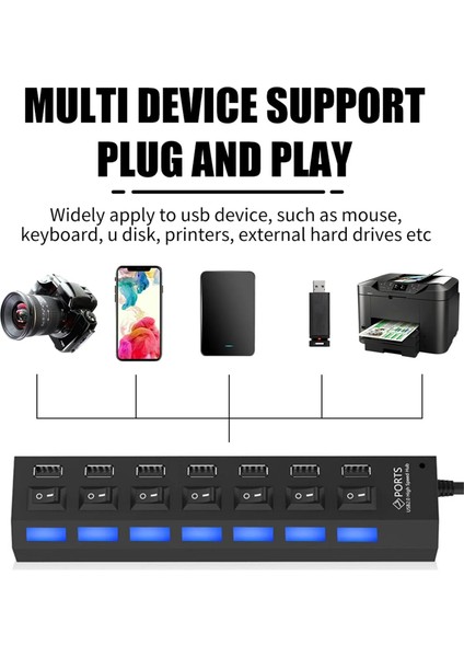 7 Port USB Çoğaltıcı Bağlantı Noktalı USB 2.0 Hub USB Hub 2.0 Çoklu USB Ayırıcı Hub On/off Çoklu USB Splitter Çoklayıcı
