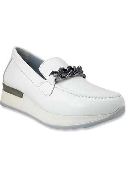 3075 Hakiki Deri Günlük Kadın Ayakkabı-Beyaz