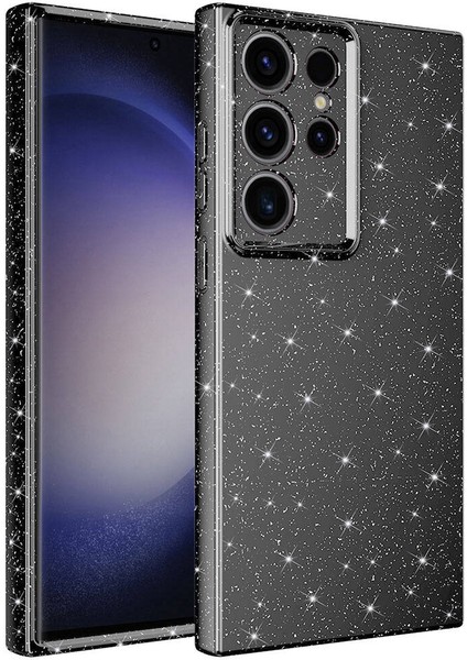 Galaxy S23 Ultra Kılıf Kamera Korumalı Simli Lüks Mkst Koton Kapak-Gri
