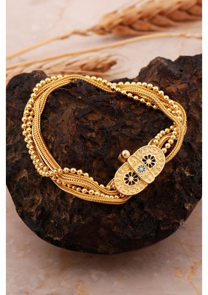 Midyat Hasırı Altın Kaplama Gümüş Mineli Akıtma Bileklik 4715