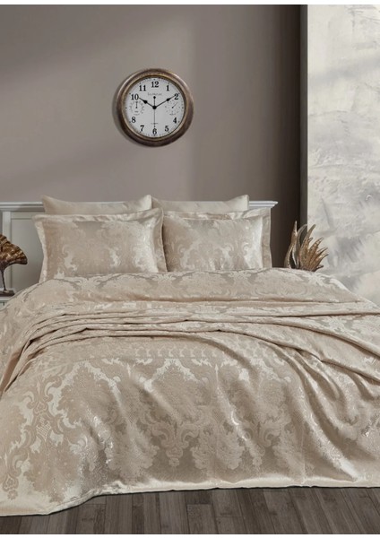 Armada Jakarlı Çift Kişilik Yatak Örtüsü Seti (250x260)-Vizon