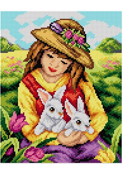 Baskılı Goblen Kız ve Tavşanlar 2494 24*30 cm