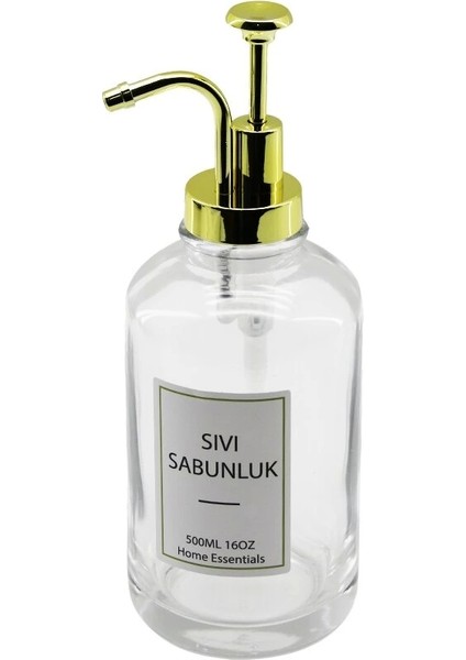 Yuvarlak Cam Şişe - Şeffafsıvı Sabunluk 500ML Pompa - Musluk Ayrık Model Başlı (5047)