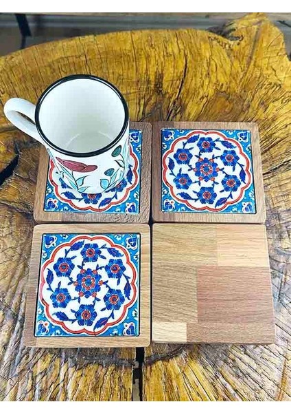 Çiçek Motifli Ahşap Bardak Altlığı Takımı fiyatları