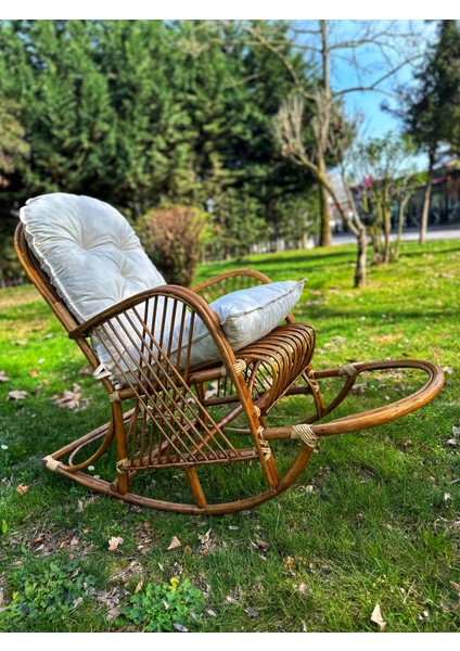 Sallanan Bambu Berjer Koltuk – Minderli, Doğal Bambu Renk, Şık ve Konforlu Tasarım indirimleri