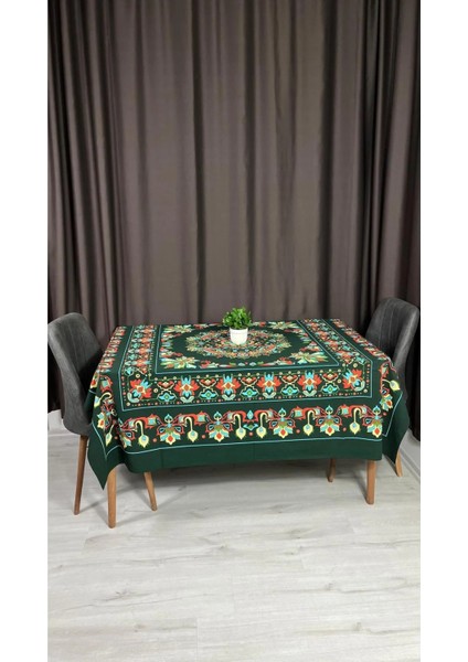 Yeşil Zemin Etnik Desenli Masa Örtüsü – 170X170 Cm, Canlı Renkli, Yıkanabilir, Kare Tasarım fiyatları