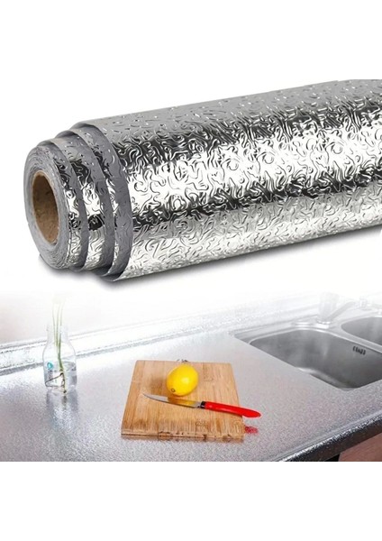 Rulo Gümüş Alüminyum Folyo Duvar Kağıdı, Kendinden Yapışkanlı Raf Içi, Su Geçirmez Folyo 2 mt x 60 cm (5047)