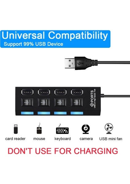 Yeni 2023 4 Port USB Çoklayıcı Hub Anahtarlı Aç/kapa Düğmeli Işıklı Usebe Çoğaltıcı Tak Çalıştır