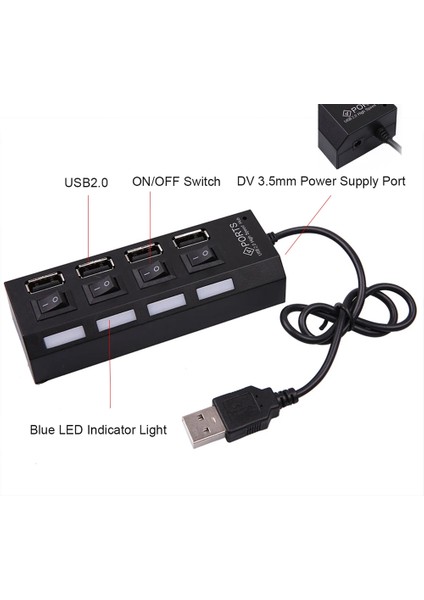 Yeni 2023 4 Port USB Çoklayıcı Hub Anahtarlı Aç/kapa Düğmeli Işıklı Usebe Çoğaltıcı Tak Çalıştır fiyatları