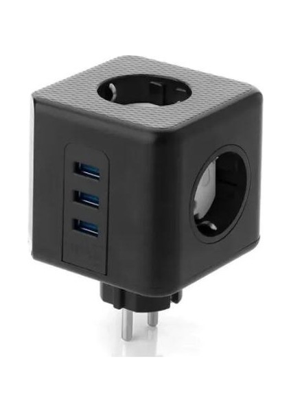 Isıya Dayanıklı Termal Çocuk Korumalı Dn 9203 Küp Akım Korumalı 3'lü Priz, 3 USB Şarj Prizi