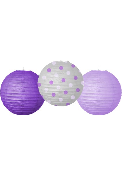 Mor Kağıt Fener Seti 3 Lü 25 cm