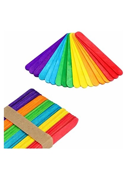 Renkli 50 Adet Ahşap Büyük Geniş Dil Çubuğu Abeslang Dondurma Dil Basma Çubuğu Renkli modelleri