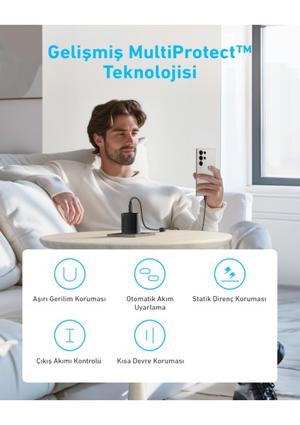 Şarj Cihazı (45W) Usb-C ve Usb-C Kablolu (2'li Set) - B2653 - Siyah (Anker Türkiye Garantili)